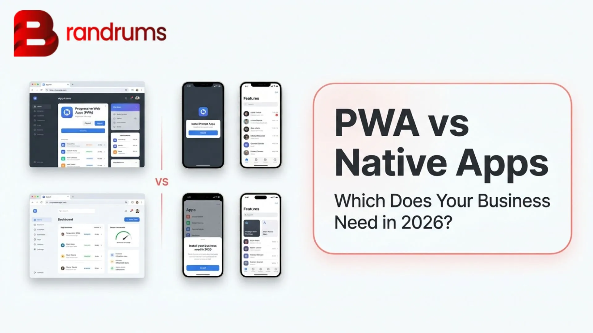 PWA vs Native Apps: Which Does Your Business Need in 2026? — featured image PWA and native app icons compared with iOS and Android device features and app store flow