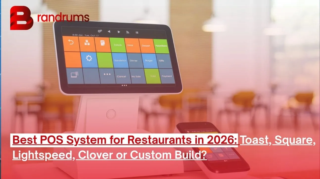 Read: Best POS System for Restaurants in 2026: Toast, Square, Lightspeed, Clover or Custom Build? Restaurant manager comparing best POS system for restaurant options on a tablet next to a Toast and Square terminal at the host stand